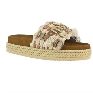 MOU WOMEN Monoband Rope Sandal Fringes Beige
